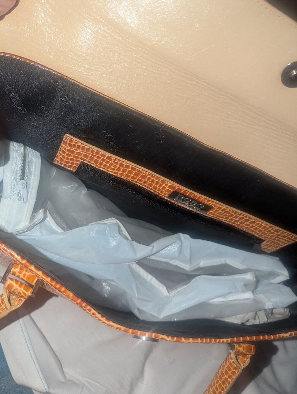 BCBGMaxAzria Amber Patent Lizard Embossed Italian Leather Satchel.NWT - Picture 13 of 14